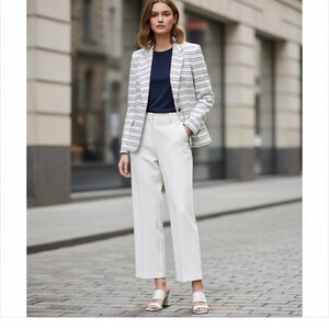 Zara White Striped Nautical Blazer Size S